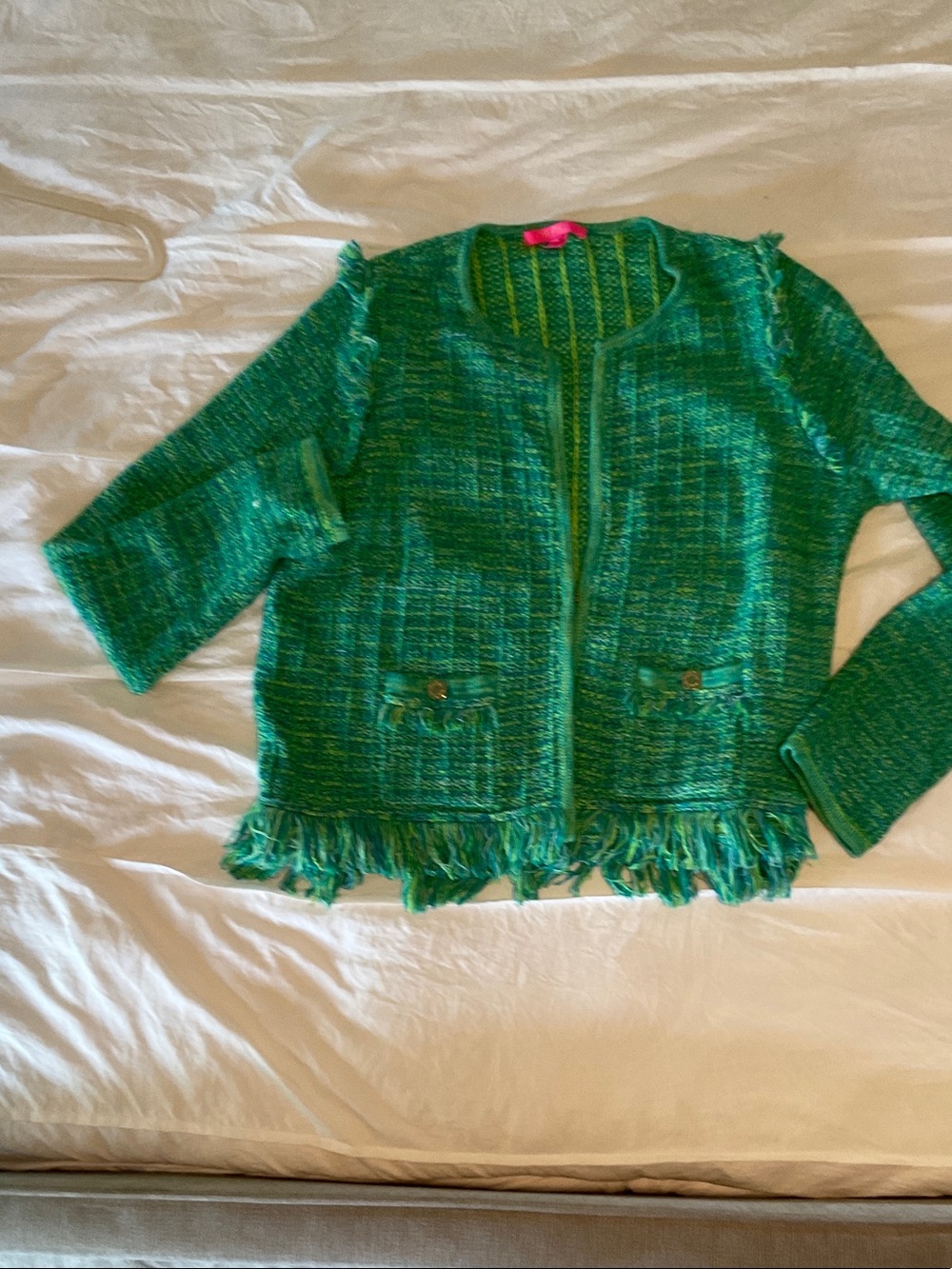 Lilly Pulitzer Green Fringed Tweed Blazer Jacket